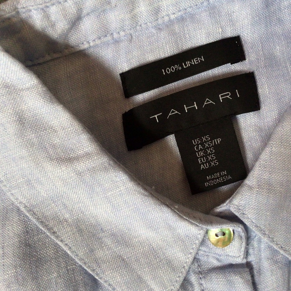 Tahari Baby Blue Short Sleeve linen Shirt, New, Size XS - Picture 2 of 5